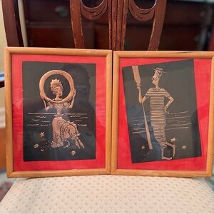 Nautical Wall Art Pair with Red and Black Frames